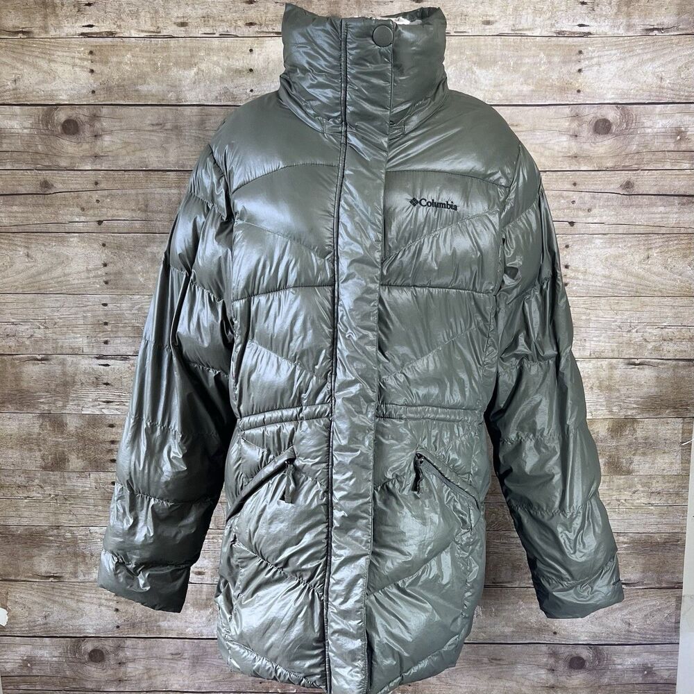 Columbia Omni-Shield Puffer Jacket Womens Metallic Olive Green Quilted Parka XL